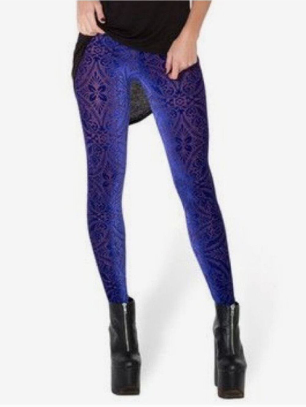 Blackmilk Clothing Burned Velvet Purple Blue "Blurple" Leggings MED